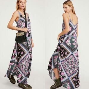 Free People Stevie Printed Floral Lace Maxi Dress S Y2K Boho fairy peasant beach